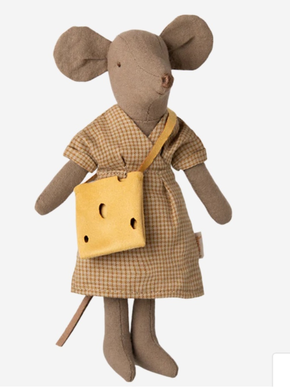 Maileg Mum Mouse Plush Doll in Light Brown with Yellow Bag